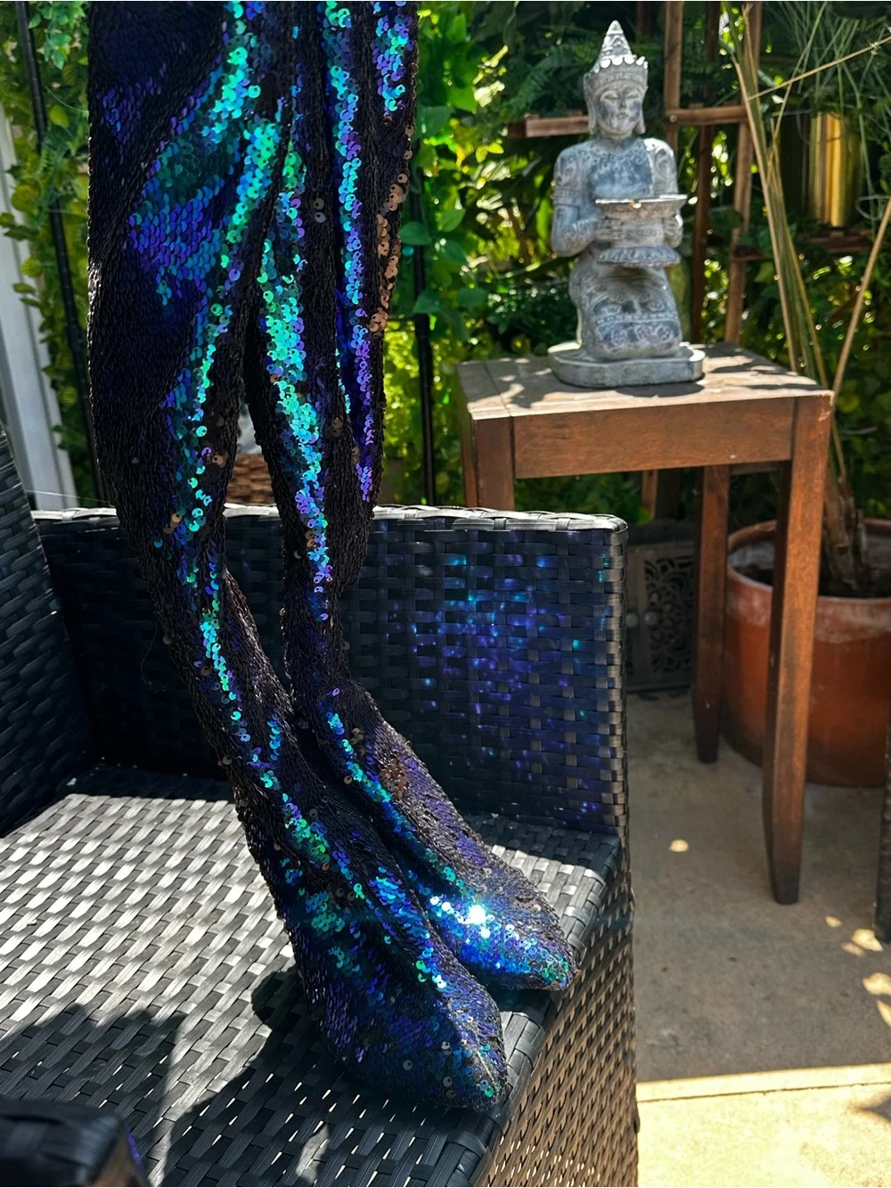 Dolls Kill Iridescent Sequin Over-the-Knee Boots in Blue-Green-Purple - Picture 1 of 6